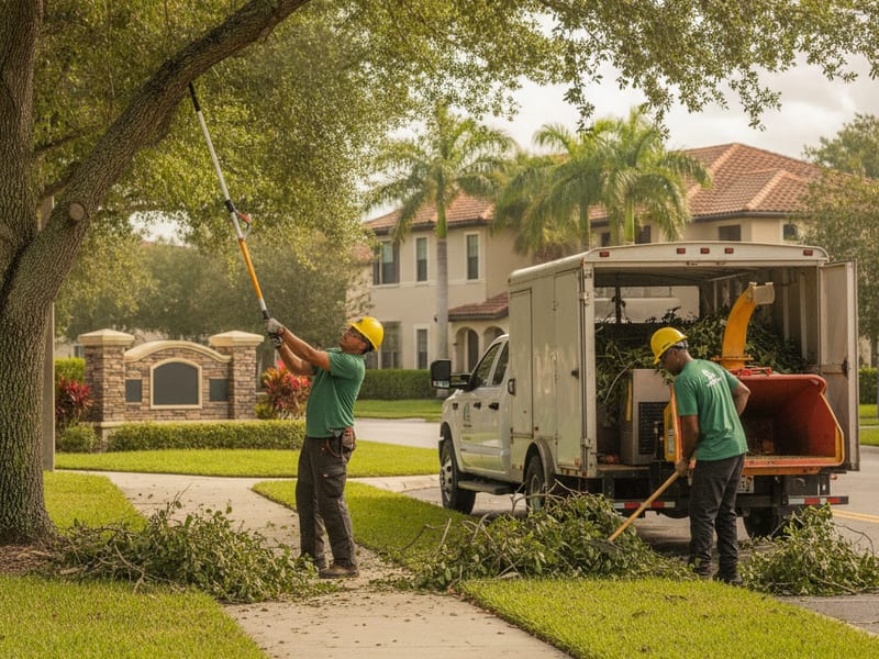 Commercial tree crew maintaining common-area trees at a Tampa Bay HOA