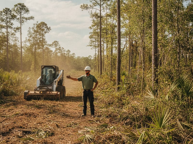 Land clearing crew working an overgrown lot in Pasco County